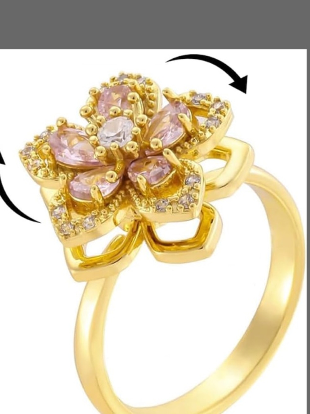 Ring-Sunflower Fidget Ring Size 8 Gold Anxiety Crystal Ring Fidget Ring Spinner